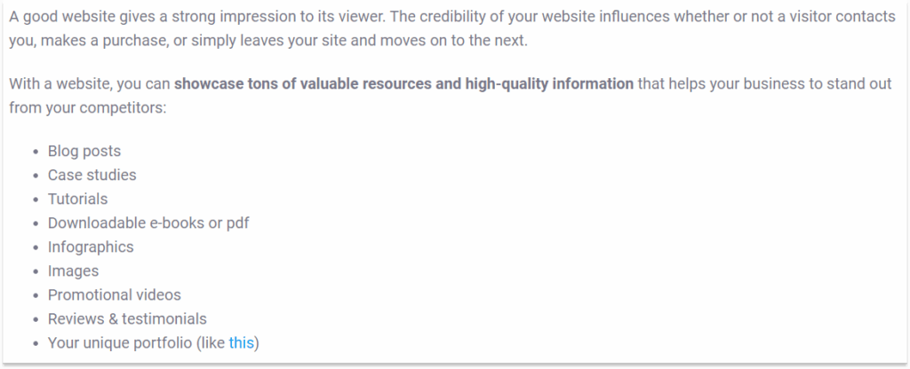 A screenshot of good content structure