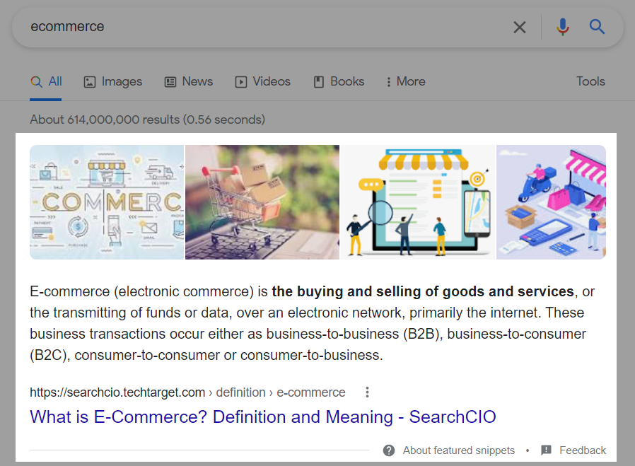 A screenshot of eCommerce featured snippet