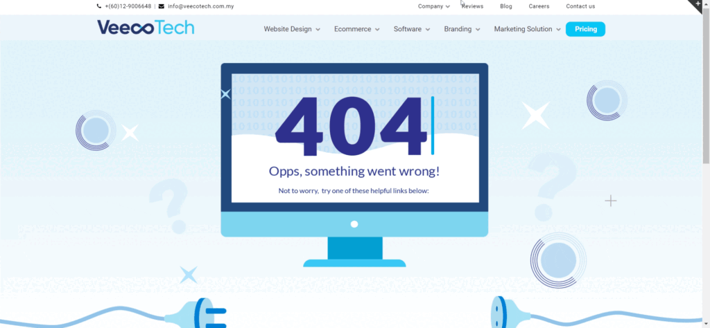 A screenshot of 404 error page of VeecoTech Website