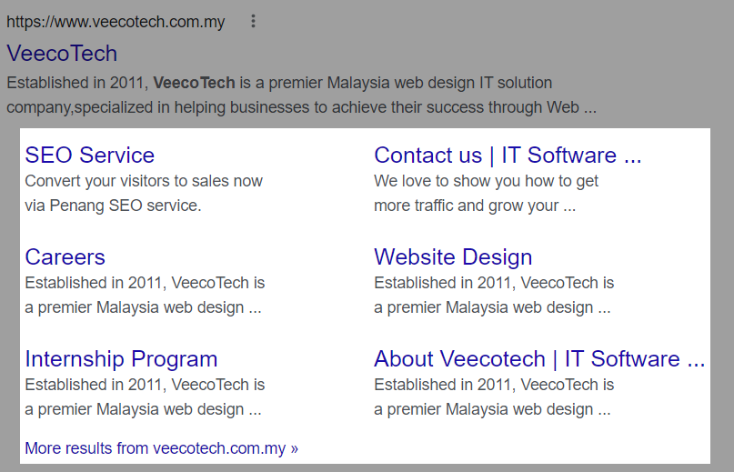 A screenshot of sitelink