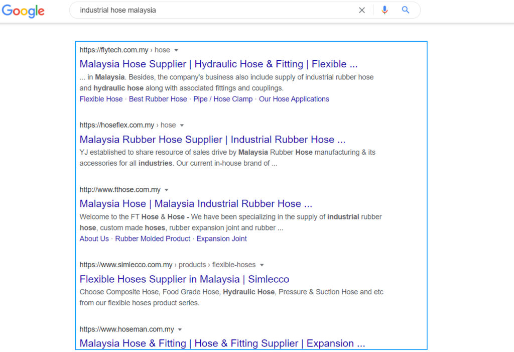 A screenshot of page 1 Google SERPs