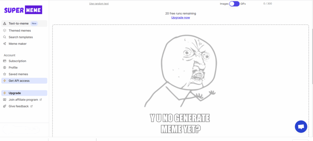 A screenshot of meme generation from Supermeme