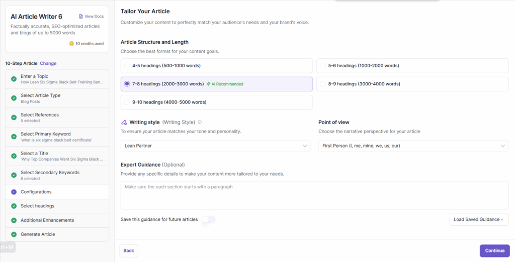A screenshot of configuration feature in writesonic