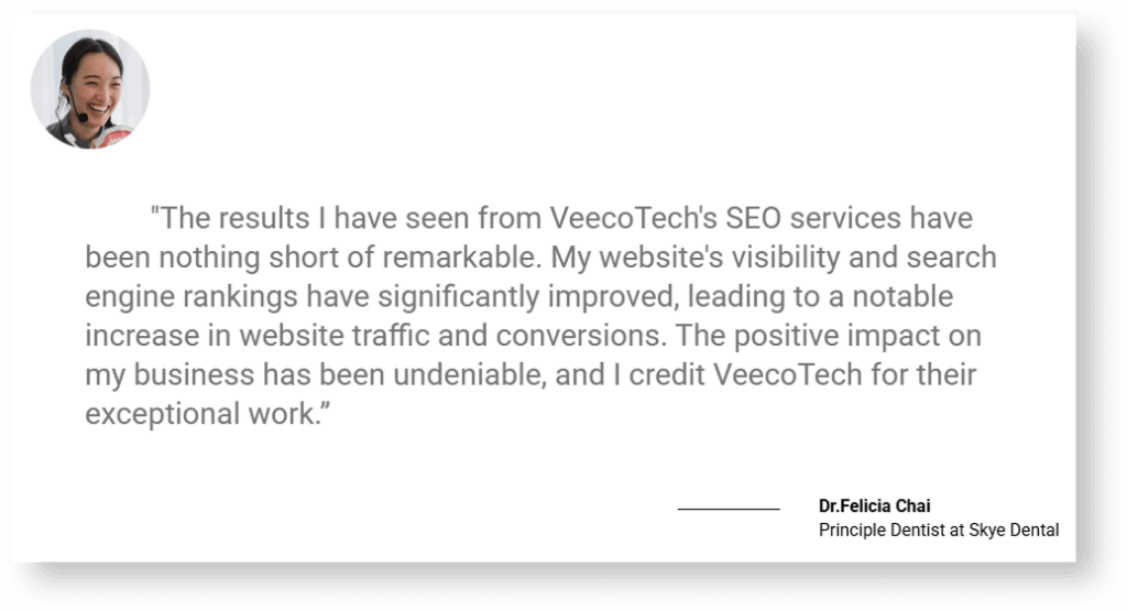 5 star reviews screenshot for VeecoTech SEO services by Dr Felicia from Skye Dental Penang