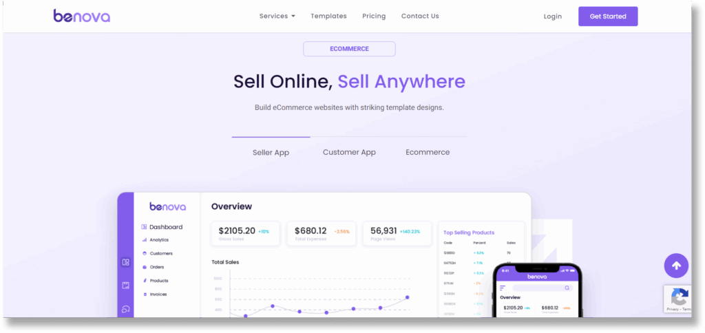 A screenshot of sticky mega menu in Benova website