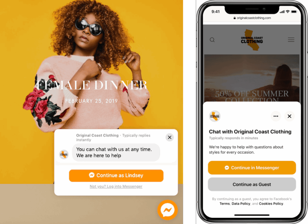 A screenshot of Facebook live chat for eCommerce