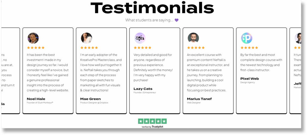 A screenshot of testimonial of Kreativepro on Trustpilot