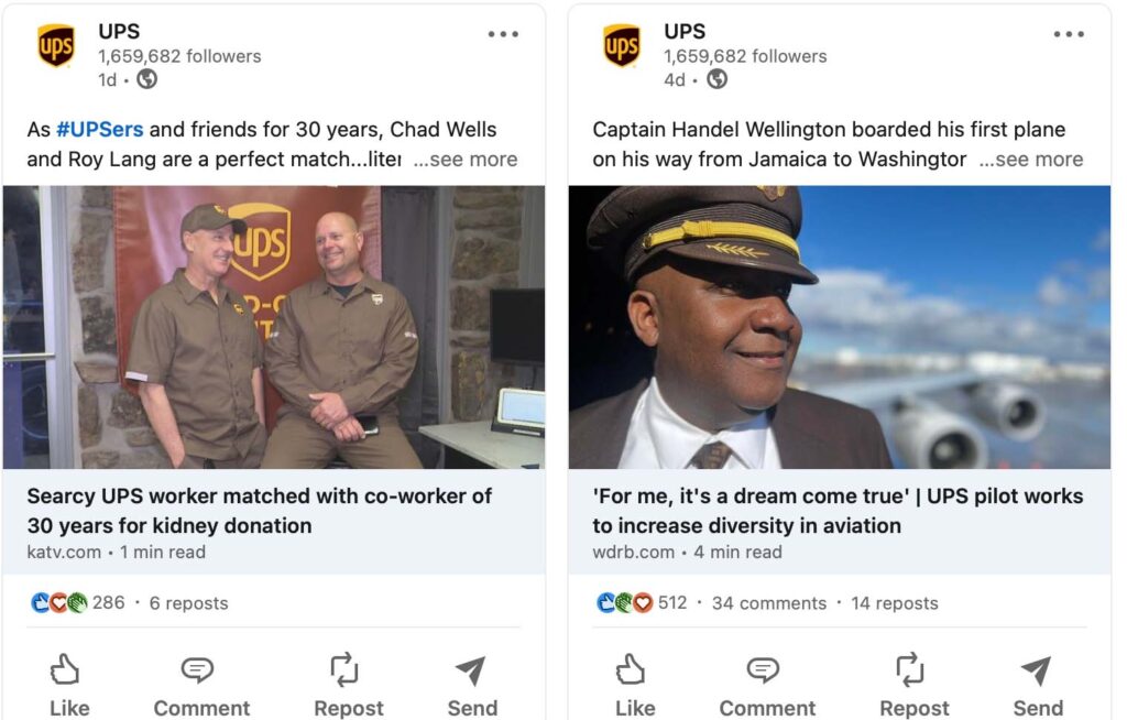 A screenshot of Linkedin post from UPS