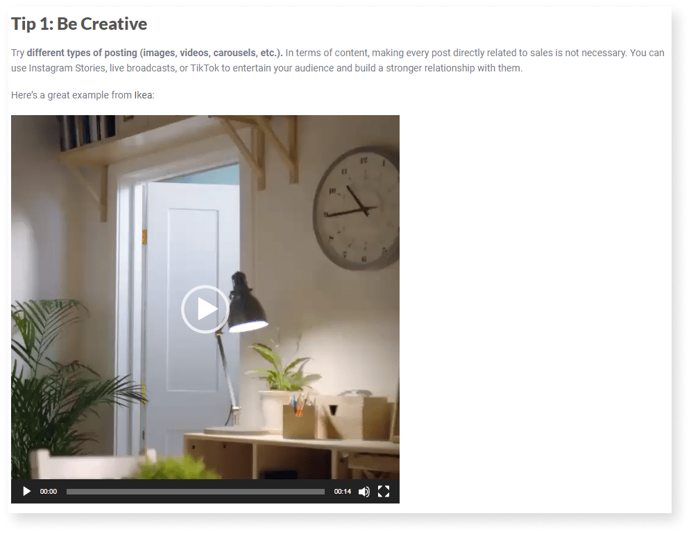 A screenshot of video in blog post