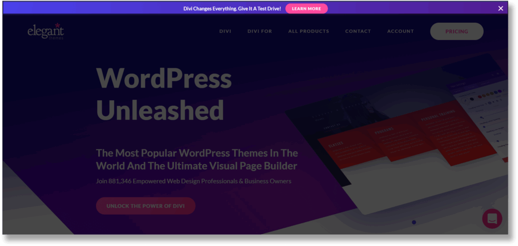 A screenshot of elegant theme notification bar