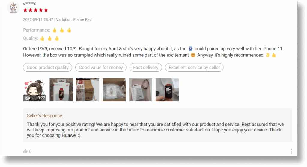 A screenshot of customer review