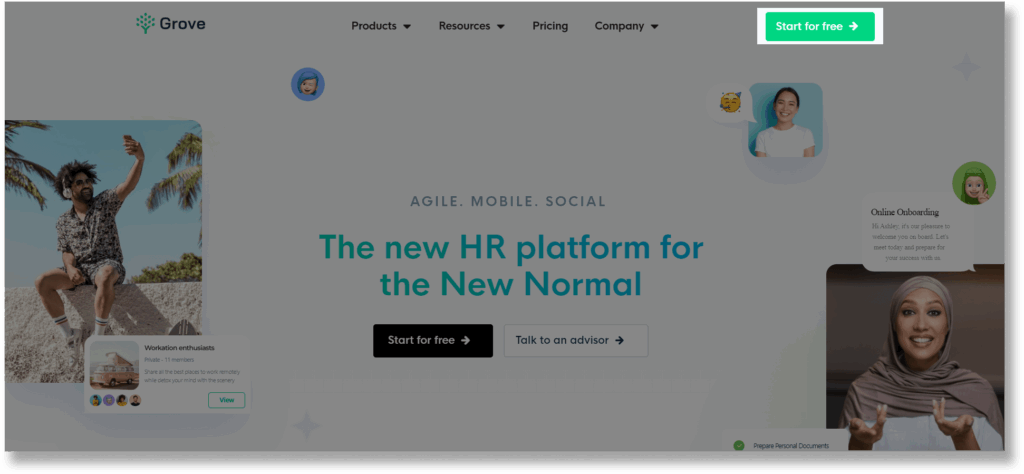 A screenshot of CTA banner of Grove's website