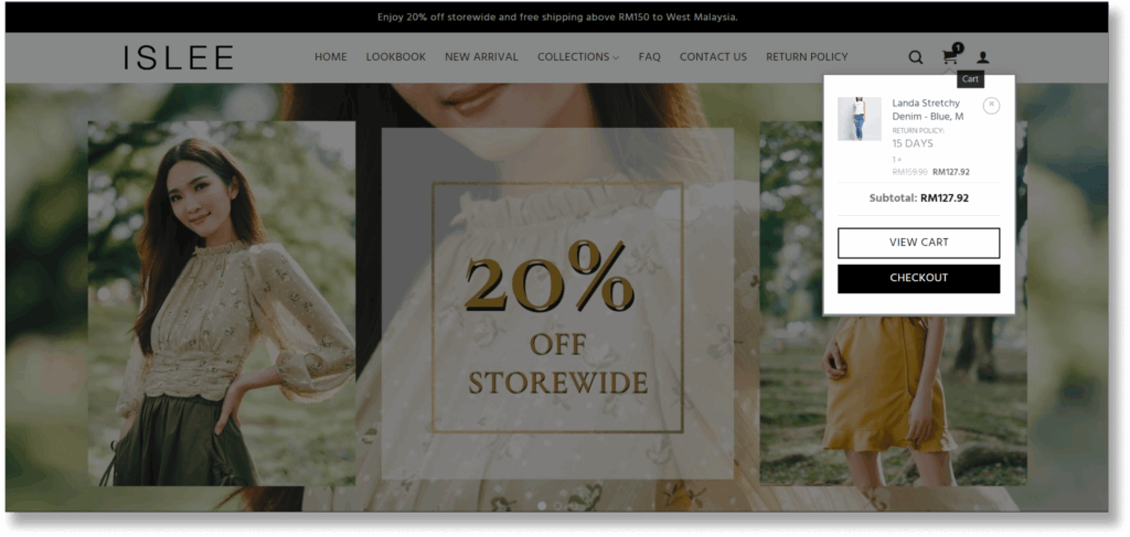 A screenshot of ISLEE cart preview