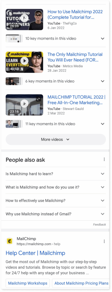 A screenshot of video ranks higher than website in Google