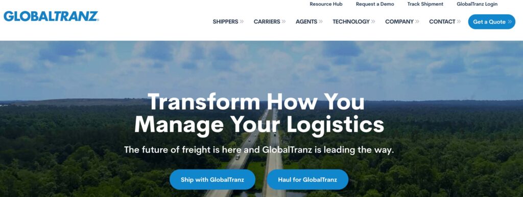 A screenshot of Globaltranz website banner