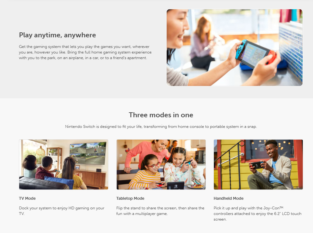A screenshot Nintendo Switch product description
