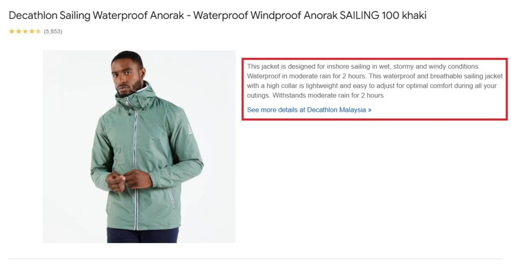 A screenshot of product description for jacket