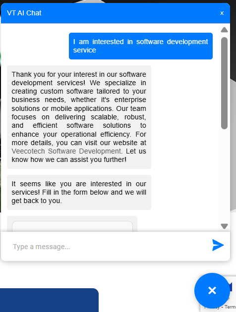 Conversation with VeecoTech’s chatbot